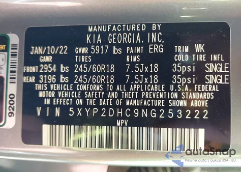 2022 Kia Telluride Lx from USA, damaged, VIN 5XYP2DHC9NG253222